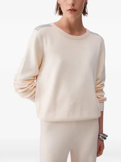 Liu •jo Beaded Crew-neck Sweater In Neutral