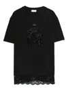Liu •jo Beaded Lace-trim T-shirt In Black