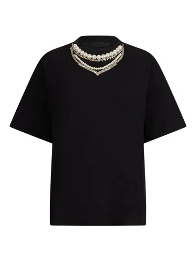 Liu •jo T-shirt With Pearls And Rhinestones In Black