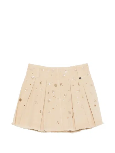 Liu •jo Beaded Pleated Mini Skirt In Neutral