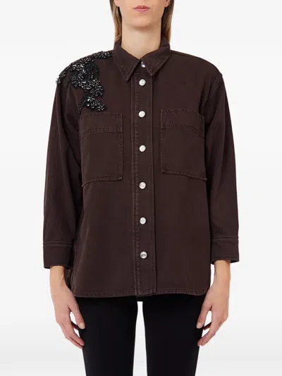 Liu •jo Bead-embellished Denim Shirt In Brown
