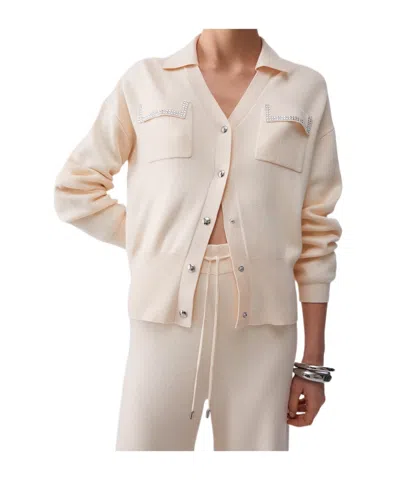 Liu •jo Bead-embellished V-neck Cardigan In Neutral
