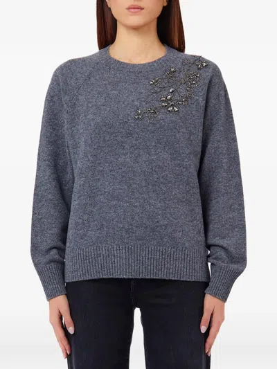 Liu •jo Bead-embellished Wool Sweater In Blue