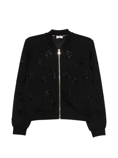 Liu •jo Bead-embellished Zip-up Sweatshirt In Black