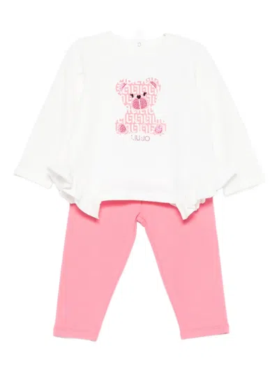Liu •jo Babies' Bear-print Trouser Set In Pink