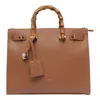 Liu •jo Liu Jo Beige Faux Leather Handbag With Bamboo Handle In Brown