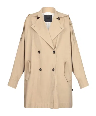 Liu •jo Beige Gabardine Trench Coat In Nude