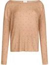 Liu •jo Beige Jumper With Rhinestones In Neutrals
