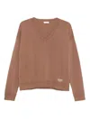 Liu •jo Liu Jo Beige Knitwear In Wool And Cashmere With V-neck In Brown