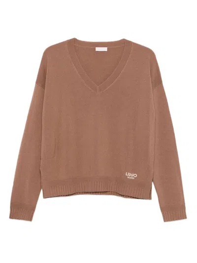 Liu •jo Liu Jo Beige Knitwear In Wool And Cashmere With V-neck In Brown