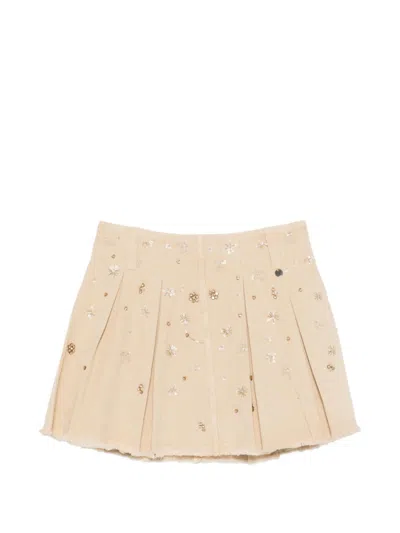 Liu •jo Beige Pleated Zip Mini Skirt In Multi