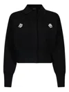 Liu •jo Bejewelled Button Knit Jacket In Black