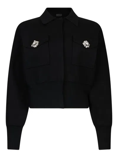 Liu •jo Bejewelled Button Knit Jacket In Black