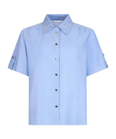 Liu •jo Bejewelled Oxford Shirt In Blue