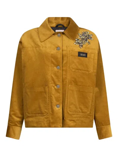 Liu •jo Bejewelled Patch-pocket Jacket In Yellow