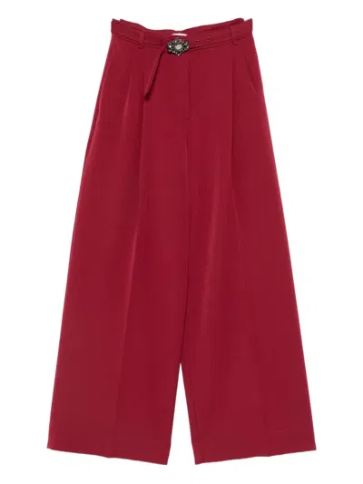 Liu •jo Bordeaux Wide-leg Trousers With Slim Belt In Red