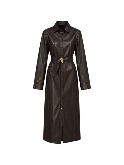 Liu •jo Belted Button-down Midi Dress In Brown
