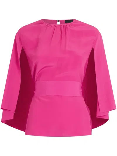 Liu •jo Belted Crepe De Chine Blouse In Rosa