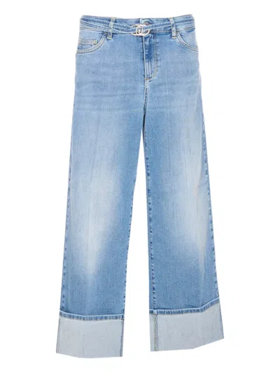 Liu •jo Belted Cuffed-hem Jeans In Blue