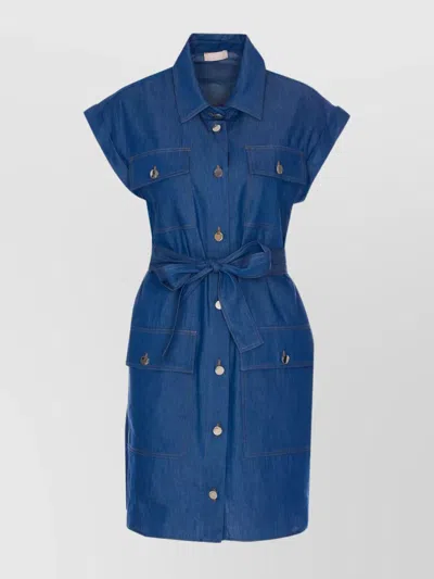 Liu •jo Belted Denim Mini Dress With Waist Tie