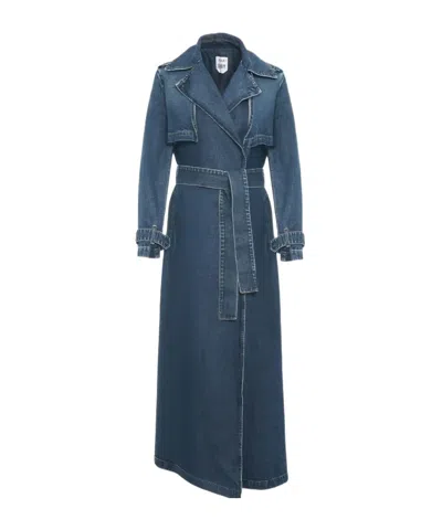 Liu •jo Liu Jo Belted Denim Trench Coat In Blue