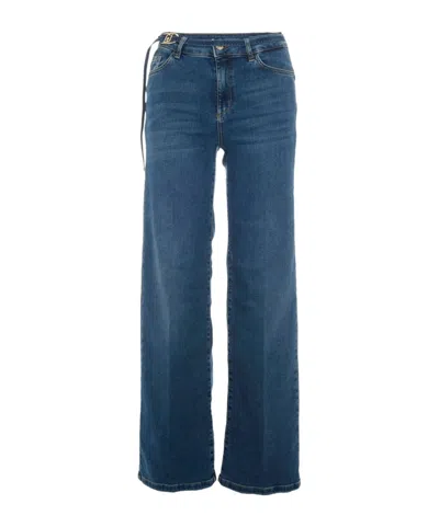 Liu •jo Belted Denim Trousers In Blue