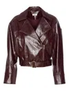Liu •jo Belted Faux-leather Jacket In Burgundy