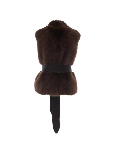 Liu •jo Belted Faux-fur Jacket In Brown