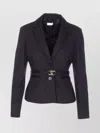Liu •jo Belted Fitted Jacket V-neck In Black