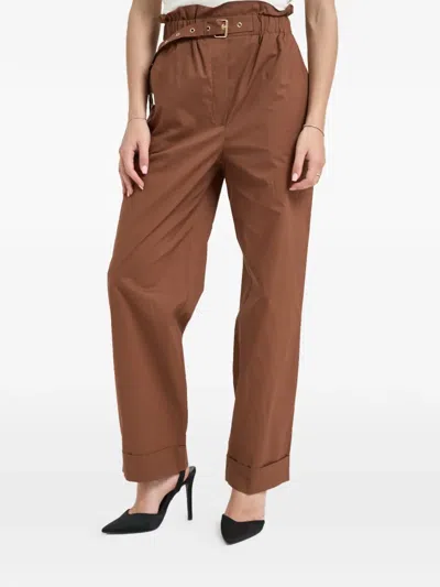 Liu •jo Belted High-waist Trousers In Brown