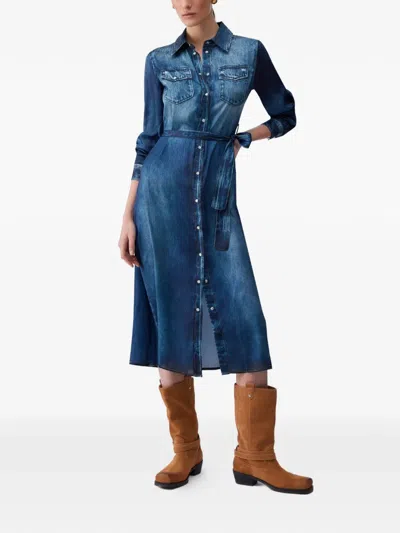 Liu •jo Belted Midi Dress In Blue