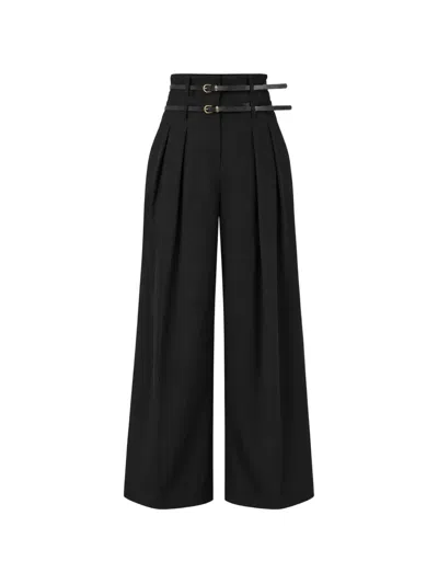 Liu •jo Belted Pleated Palazzo Pants In Black