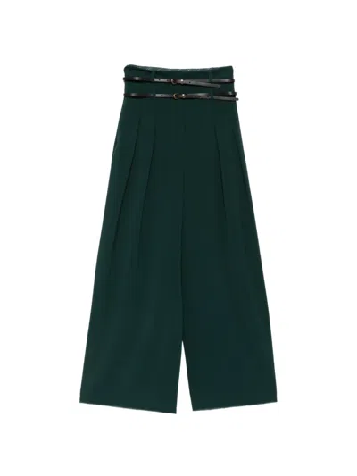 Liu •jo Belted Pleated Palazzo Pants In Green