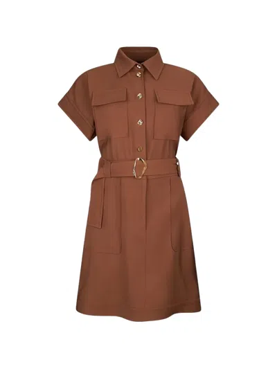 Liu •jo Belted Pocket Mini Dress In Brown