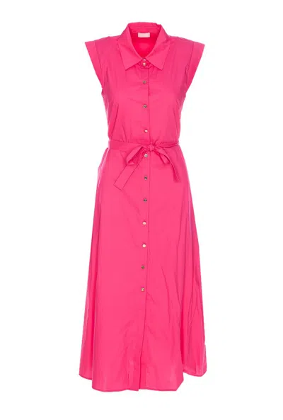 Liu •jo Liu Jo Belted Poplin Maxi Dress In Pink