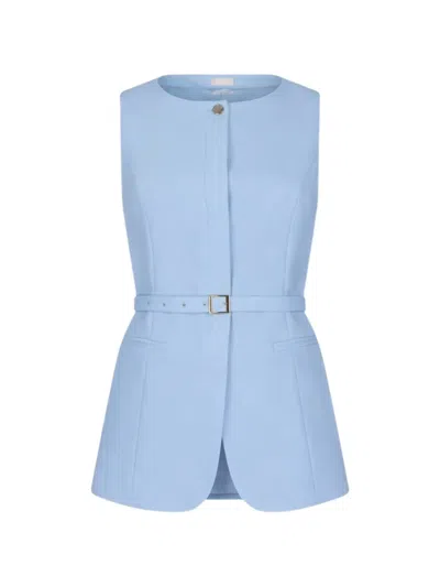 Liu •jo Belted Sleeveless Jacket In Blue