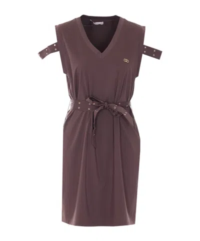 Liu •jo Liu Jo Belted Sleeveless Mini Dress In Brown