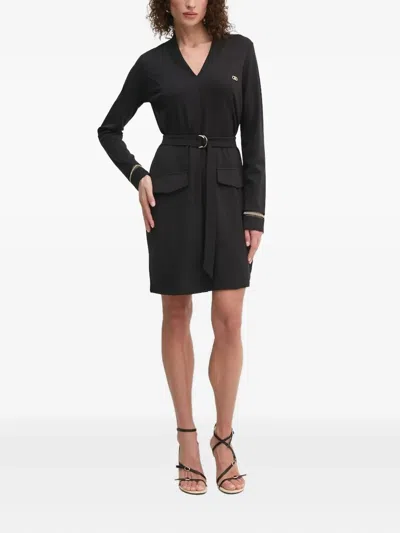 Liu •jo Belted V-neck Dress In Black