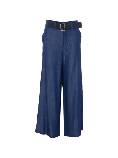 Liu •jo Belted Wide-leg Trousers In Blue