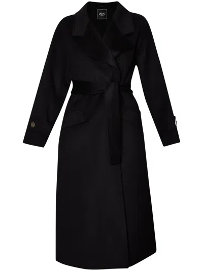 Liu •jo Belted Wool-blend Coat In Black