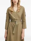 Liu •jo Belted Wrap Midi Dress In Green