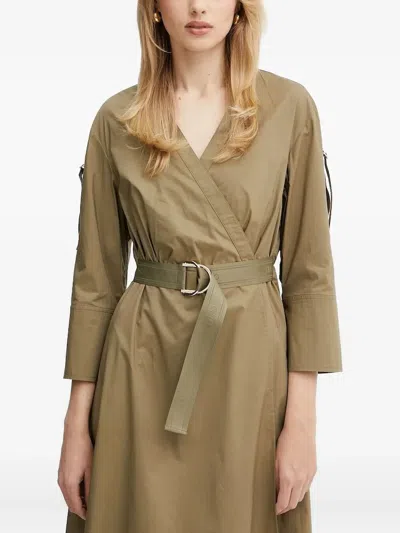 Liu •jo Belted Wrap Midi Dress In Green