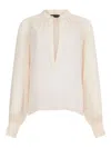 Liu •jo Bow Collar Button Charm Keyhole Pleated Sheer In White
