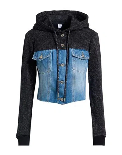 Liu •jo Better Denim Woman Sweatshirt Black Size M Cotton, Lyocell, Polyester, Metallic Polyester