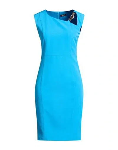 Liu •jo Better Woman Midi Dress Azure Size 4 Polyester, Elastane In Blue