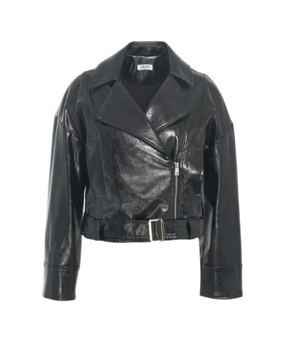 Liu •jo Biker Jacket With Glossy Finish In Black