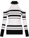 Liu •jo Liu Jo Ribbed Cold-shoulder Sweater With Embellished Neckline In White