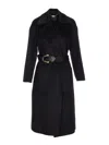Liu •jo Knee-length Coat With Classic Lapel And Distinctive Buckle Detail In Black