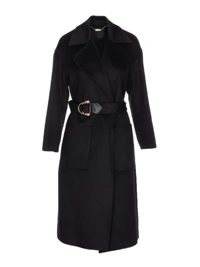 LIU •JO BLACK COAT WITH BELT CLOSURE ON WAIST