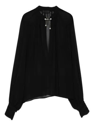 LIU •JO LIU JO BLACK COLLAR EMBELLISHED GATHERED JACKET